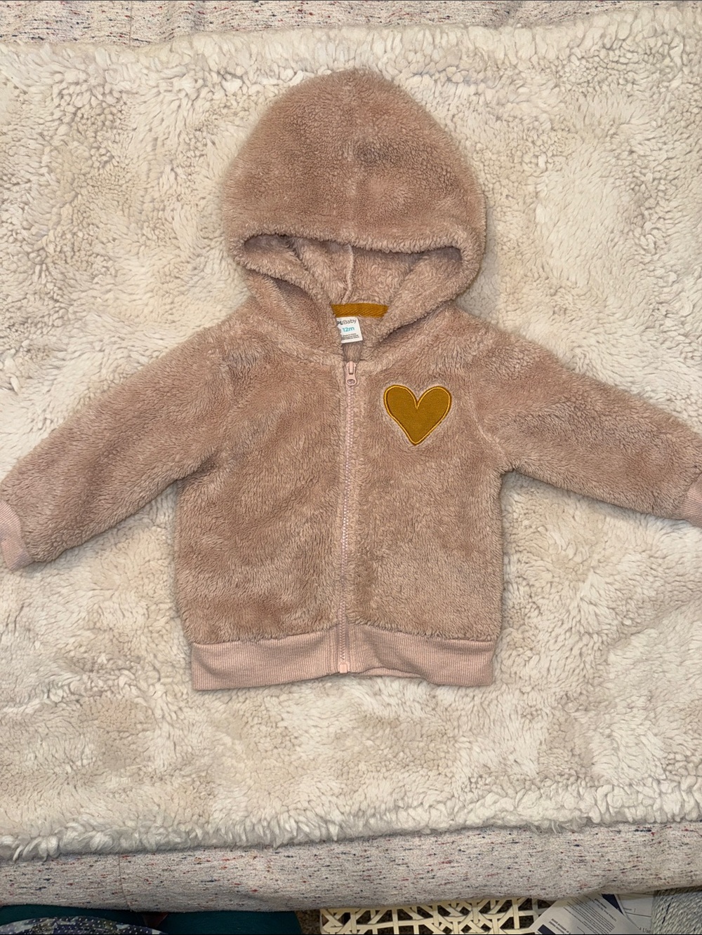 Toddler Plush Hooded Zip Sweatshirt with Heart Patch - Pink